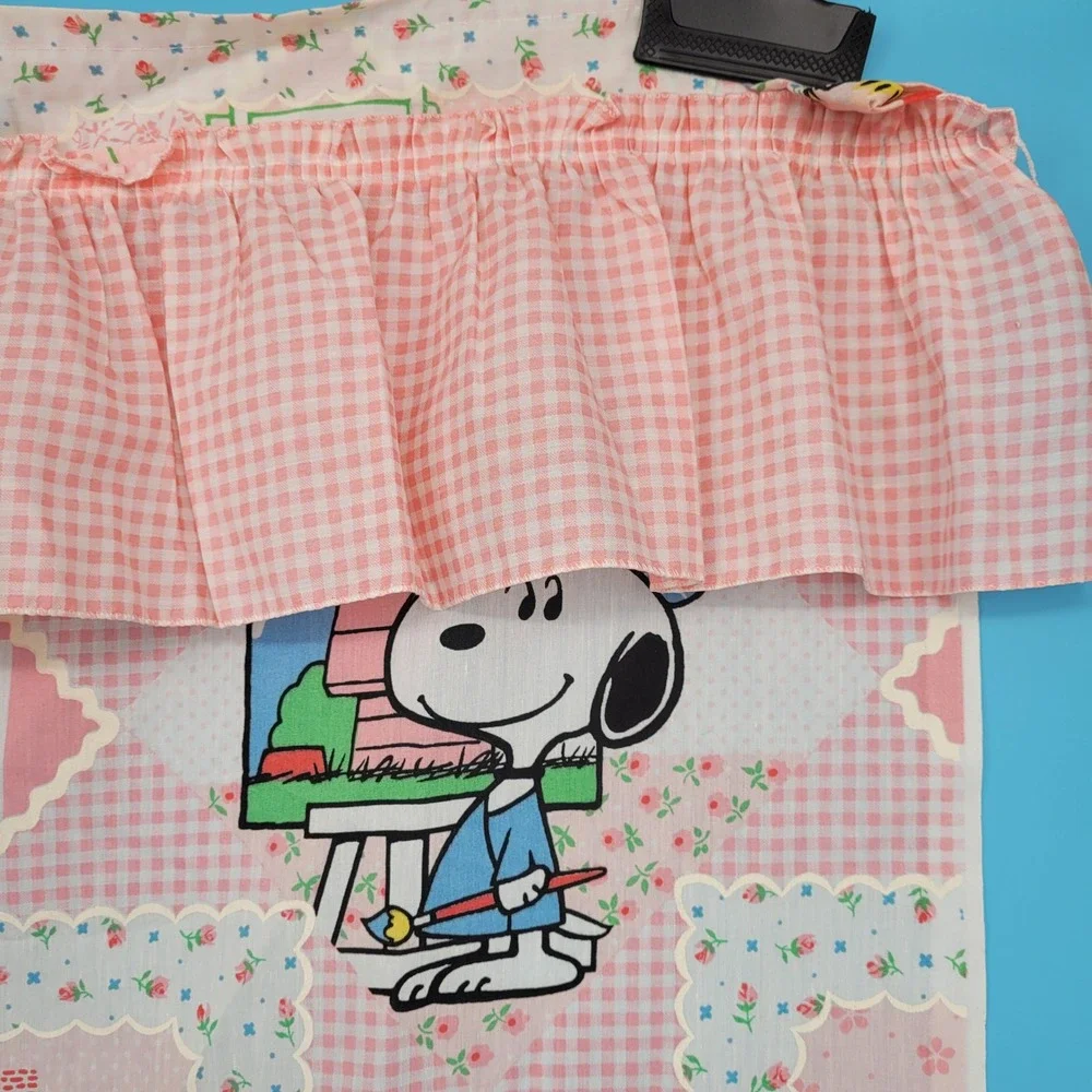 Peanuts Snoopy Belle Ruffled Curtain Panels Pink Gingham Vintage Nursery Decor